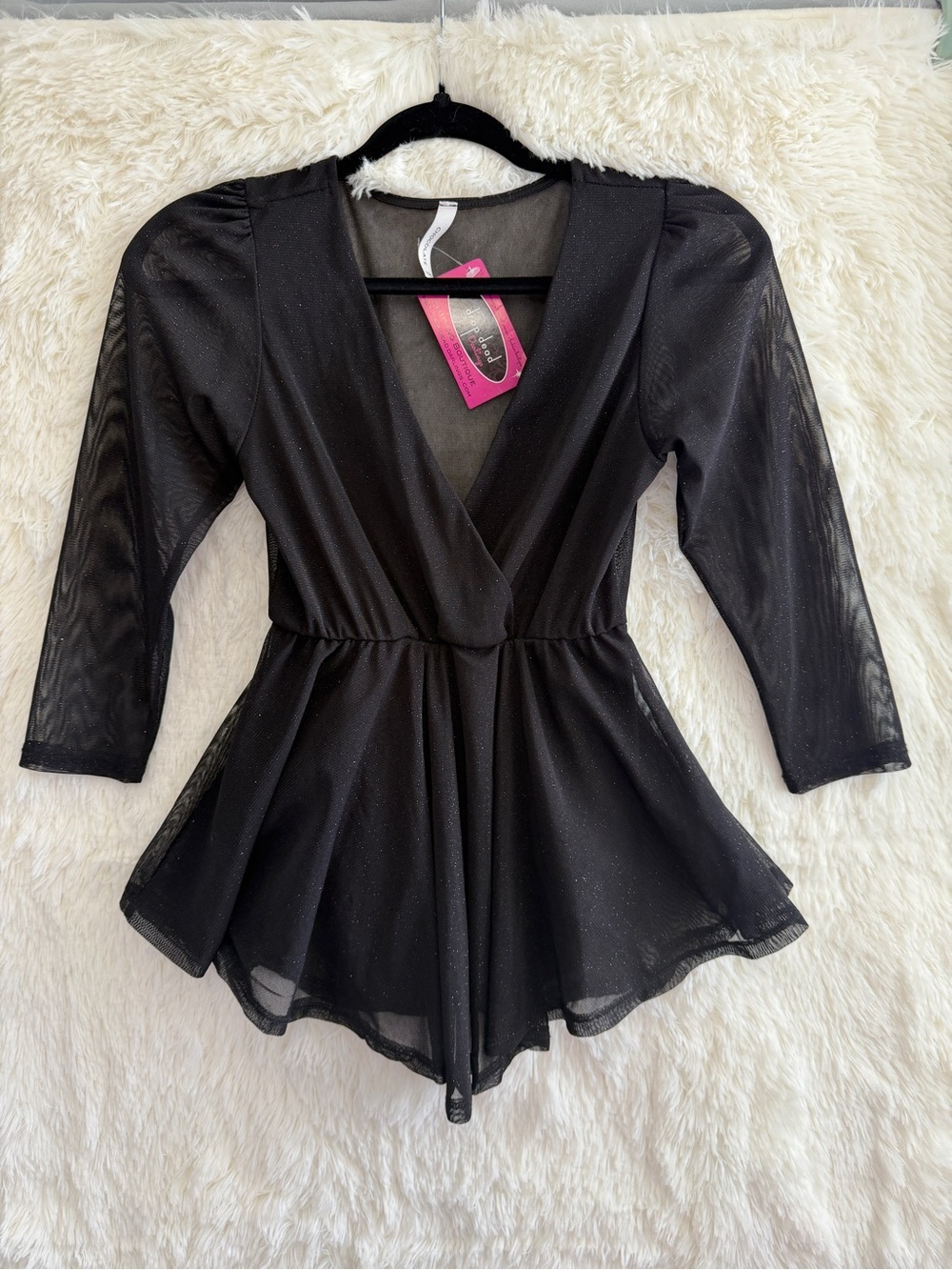 Chocolate Womens Whimsigoth Babydoll Top Size S Black Fairy Grunge Sheer Glitter